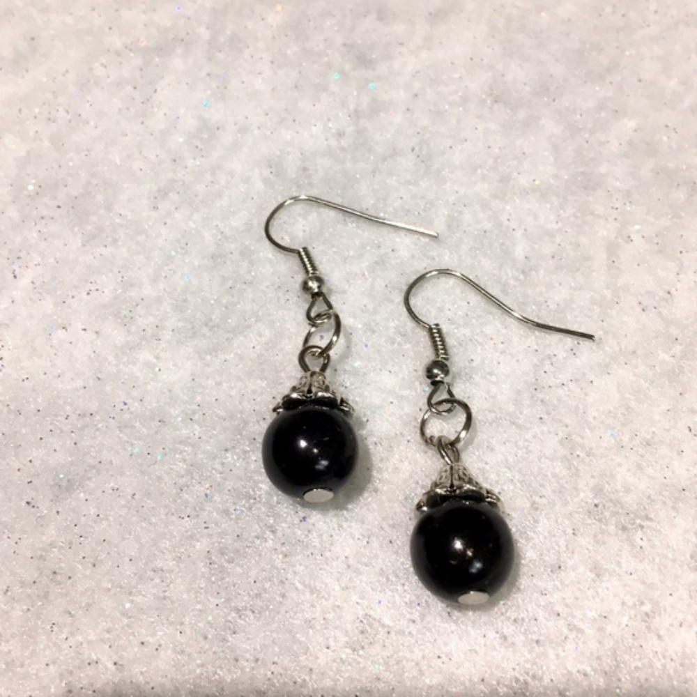Black Faux Pearl Earrings
